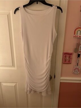 Amazon White Sleeveless Ruched Mini Dress